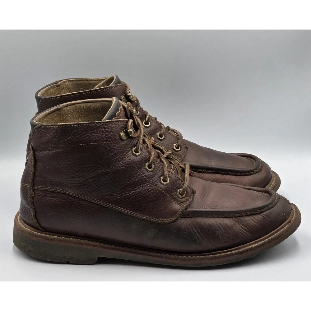 OluKai Kohala Boots Mens 11 Brown Leather Moc Toe Lace Up Casual Comfort Shoes